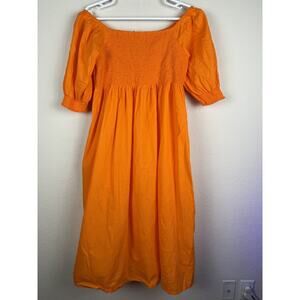 Anthropologie Mahli The Label Sz 5-6XL Orange Smocked Babydoll Midi Dress /EUC
